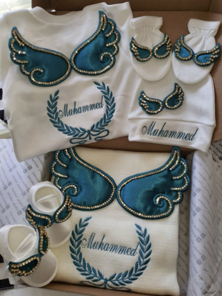 Dollbling 病院出口 5 個刺繍名入り新生児角翼ロン - Baby Nursery Bedding のレビューと価格