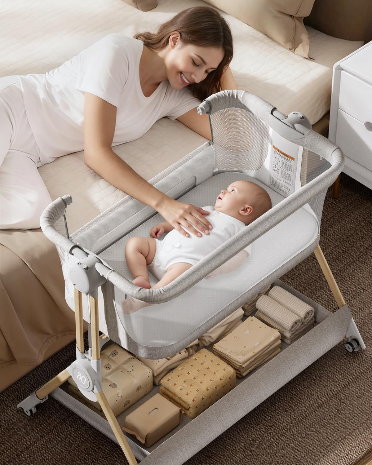 3 in 1 ベッドサイドベビーベッド ワンクリック折りたた - Bassinet Bedside Sleeper のレビューと価格