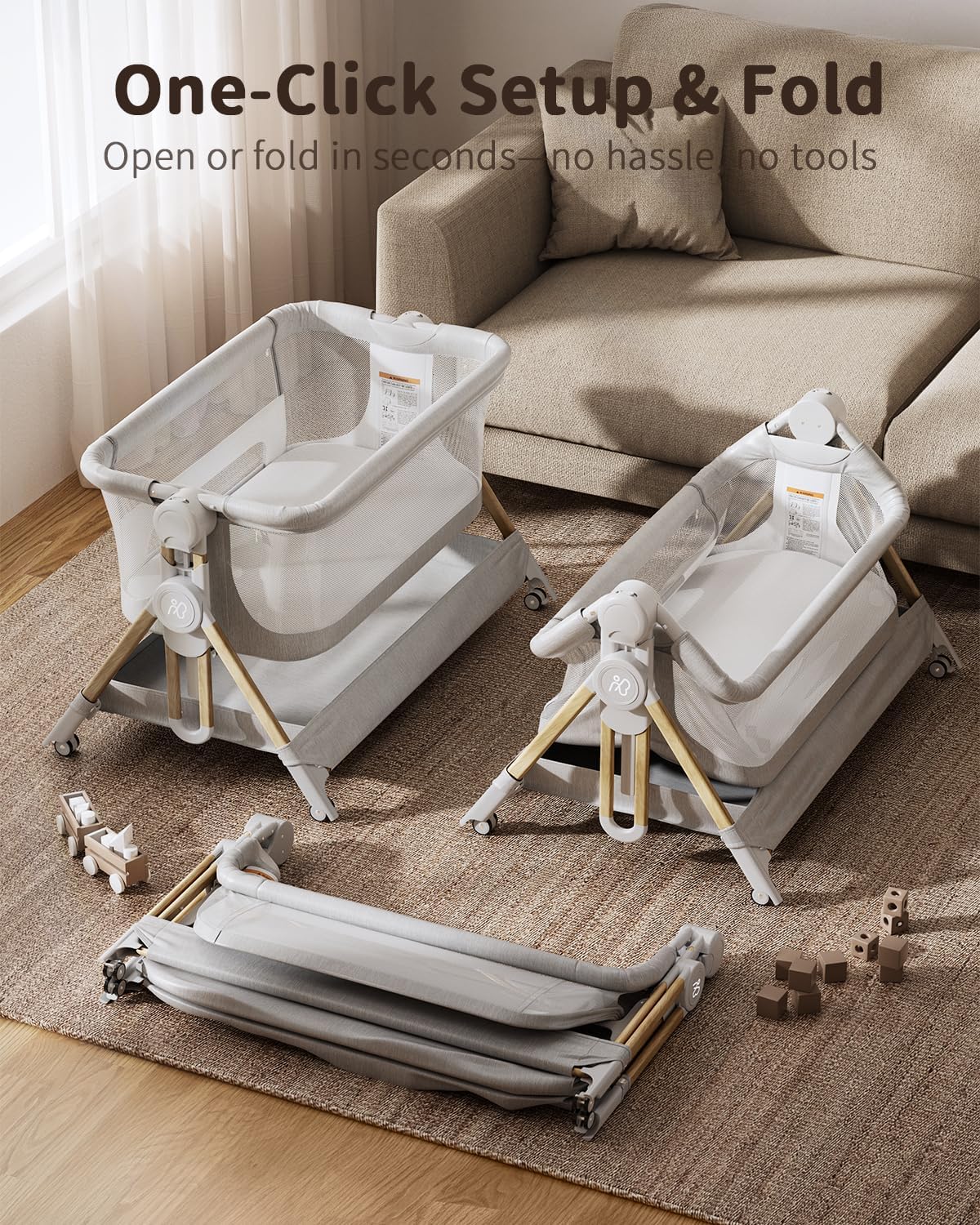 3 in 1 ベッドサイドベビーベッド ワンクリック折りたた - Bassinet Bedside Sleeper のレビューと価格