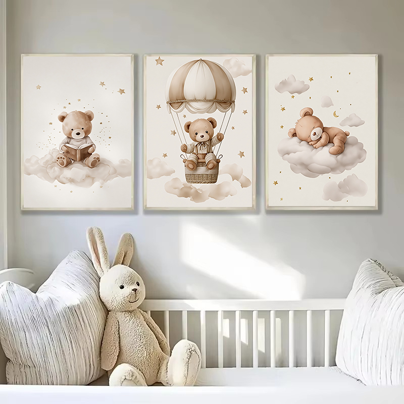 3枚セット ボヘミアン風 テディベア 動物 カスタム ベビー - Baby Nursery Kit のレビューと価格