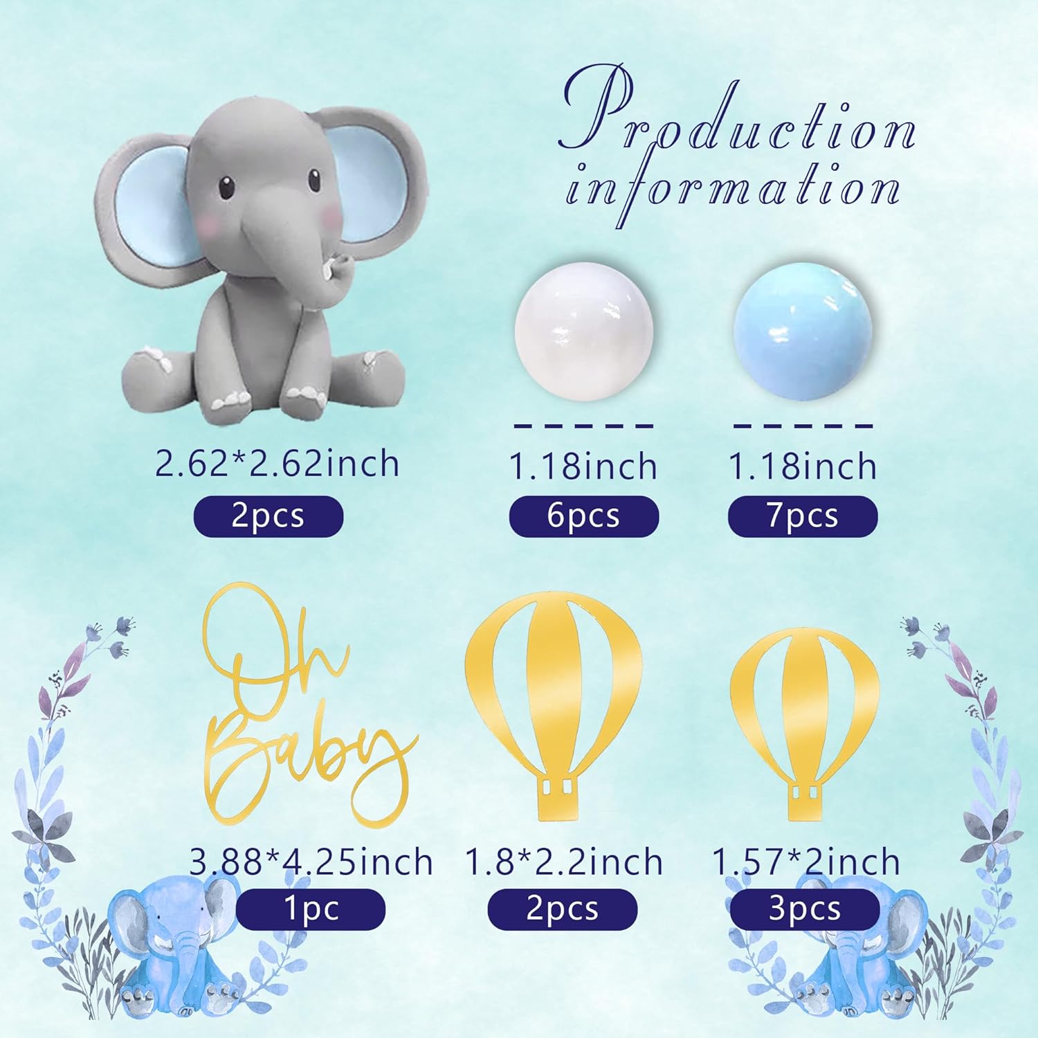ミニエレファントケーキトッパー,青と白,パールボール,熱気球 - Baby Nursery Hot Air Balloon のレビューと価格