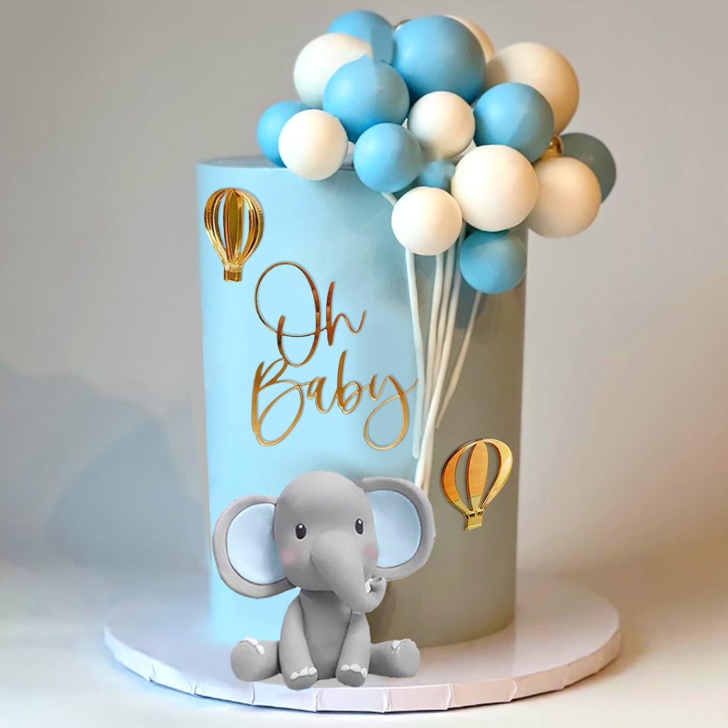 ミニエレファントケーキトッパー,青と白,パールボール,熱気球 - Baby Nursery Hot Air Balloon のレビューと価格