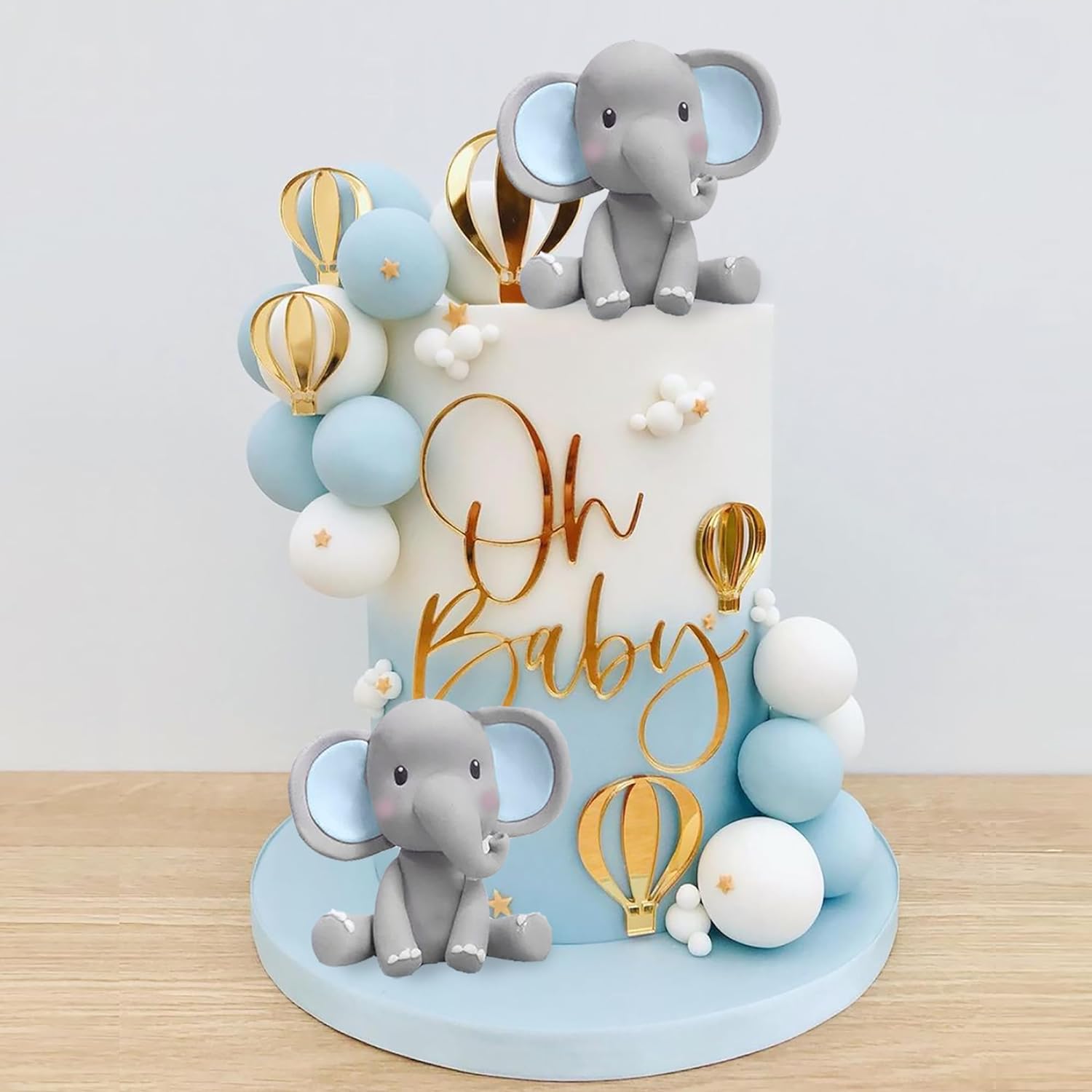 ミニエレファントケーキトッパー,青と白,パールボール,熱気球 - Baby Nursery Hot Air Balloon のレビューと価格